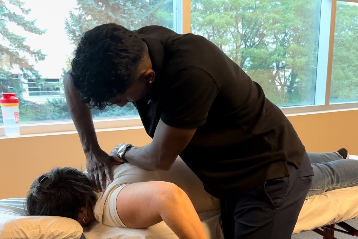 On-site chiropractic care being delivered at a workplace