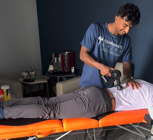 Theragun recovery work during a Stretch and Recover session